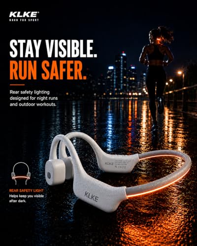 Bone Conduction Headphones for Running with mic and Rear Safety Light | Dual Sound Modes, Adjustable Fit, 10H Playtime, USB-C Charging, Clear Calls, Lightweight Comfort for Gym, Cycling and Hiking. - color: KLKE-White