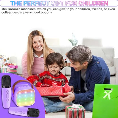 Portable Bluetooth Karaoke Speaker with 2 Wireless Microphones & LED Lights for Kids Birthday Parties - color: K1-2MIC-PURPLE
