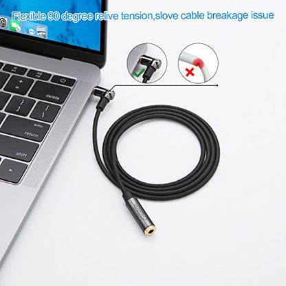 CableCreation Headphone Extension Cable 3FT, 3.5mm TRRS Audio Stereo Cable | Right Angle Auxiliary HiFi Cable with Silver-Plating Copper, 24K Gold Plated (Microphone) for Car Stereos - size: 3 Feet