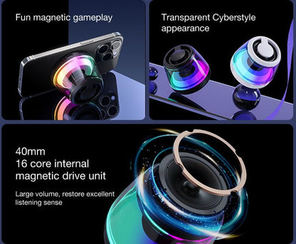 Magnetic Bluetooth Speaker,Induction Phone Stand,RGB Light Black | 5W magnetic Bluetooth speaker with phone stand, RGB lights, IPX5 protection, TF card playback and a portable lanyard. - color: Black-1PCS