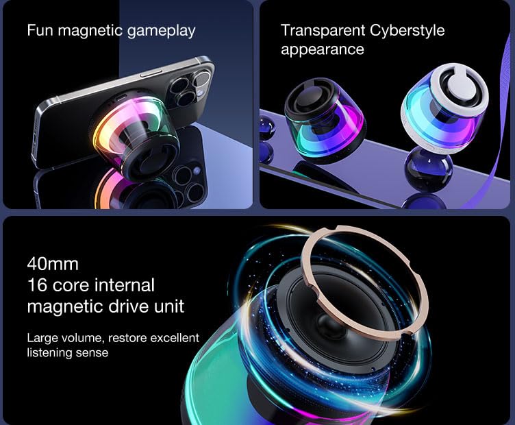 Magnetic Bluetooth Speaker,Induction Phone Stand,RGB Light White | 5W magnetic Bluetooth speaker with phone stand, RGB lights, IPX5 protection, TF card playback and a portable lanyard - color: White-1PCS