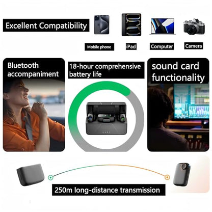 Wireless Lavalier Microphone (2 TX + 1 RX + Charging Case), Intelligent Noise Reduction, 24-bit/48kHz Sampling Rate, 820 ft.(250m) Range, Mini Bluetooth Mic for iPhone/Android/Ipad/PC/Camera