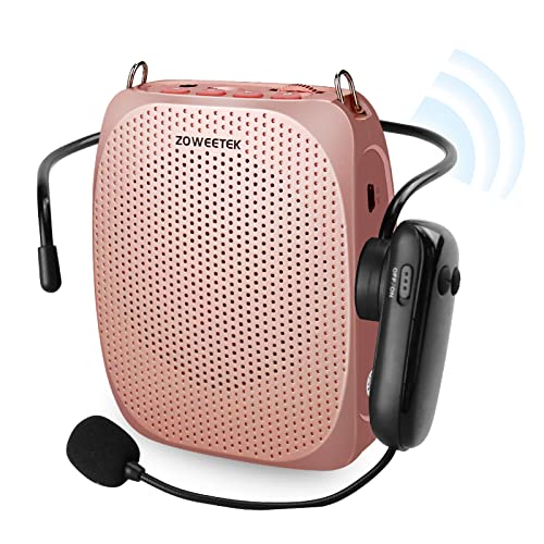 ZOWEETEK Wireless Voice Amplifier for Teachers 2 Mic Portable Speaker | Mini Rechargeable Voice Amp, 2 Mics Wired+Wireless, Teacher Must Haves,Power Amplifiers - color: Rose gold