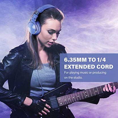 OneOdio Wired Over Ear Headphones Studio Monitor & Mixing DJ Stereo Headsets with 50mm Neodymium Drivers and 1/4 to 3.5mm Jack for AMP Computer Recording Podcast Keyboard Guitar Laptop - Light Blue | headphone with 50mm drivers, dual 3.5mm and 6.35mm jack