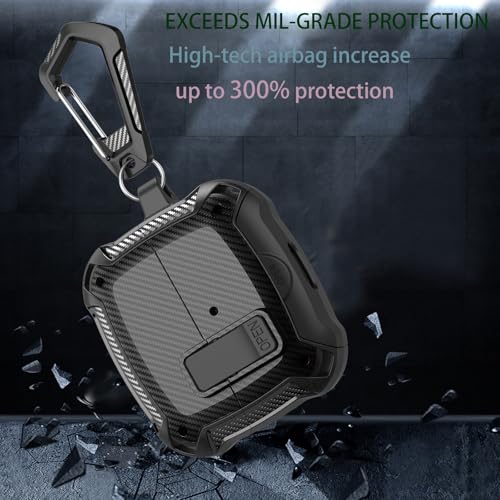 Compatible with Samsung Galaxy Buds 3 Pro Case/Bud3 Cover Lock Clip with Phone Stand for Men, Military Shell Galaxy Buds Pro 3/ Bud 3 Protective Armor Skin with with Cleaner Kit & Carabiner - color: ABlack