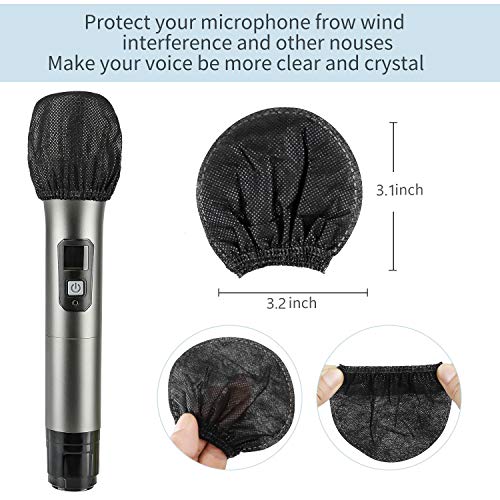buluker 200 Pcs Disposable Microphone Cover Non-Woven Handheld Microphone Windscreen Protective Cap for Recording Room, KTV and Any Shared Environment (Black)