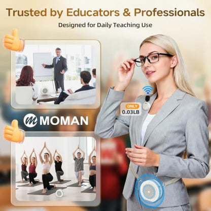Moman Wireless Voice Amplifier with Lavalier Mic, 20H Battery 164ft Range Sensitive Pickup Noise Reduction PA System Bluetooth Portable Magnetic Charging Dock, Amplifier for Teacher Yoga Tour, White - color: White