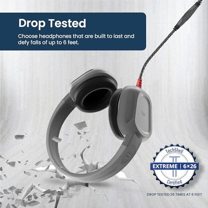 Brenthaven Rugged 2 Wired Headphones No Mic | 3.5 mm - Long Tangle Free Chew-Proof Cord - Reliable Drop Tested and Comfortable for Kids K-12 Students Classroom and School Use- Gray