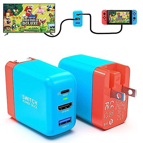 Portable Switch Dock Charger for Nintendo Switch - 36W TV Docking Station with 4K HDMI, USB-C PD Fast Charging, USB 2.0 - Full-Featured USB-C Cable Included - color: Blue, size: 36W