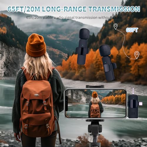 AMOOX Wireless Lavalier Microphone for iPhone Camera Live Streaming, Vlogging, Cordless Omnidirectional Clip Mic, Plug-Play Microphone for Interview Video Podcast Vlog YouTube - style: Three in One Set