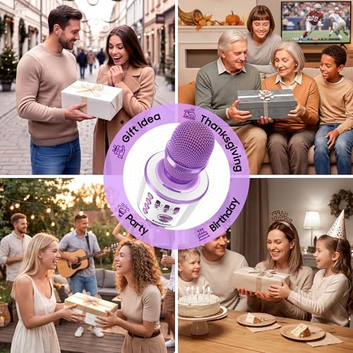 BONAOK Wireless Bluetooth Karaoke Microphone, 3-in-1 Portable Handheld Mic Speaker Machine for All Smartphones, for Girls Boys Kids Adults All Age Q37(Light Purple) - color: Light Purple