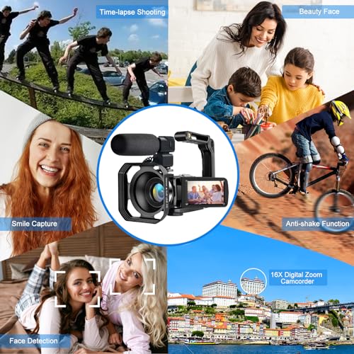4K Video Camera, Camcorder 48MP Ultra HD WiFi Vlogging Camera for YouTube 18X Zoom 3.0" Touch Screen Digital Camera with Microphone, Stabilizer, Lens Hood, Remote, 2 Batteries