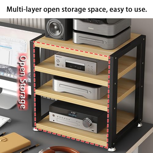 Multi-Functional Stereo Shelf Home Office Desktop Amplifier Cabinet Audio Rack AV Media Player Stand with Wooden Storage Shelves and Steel Frame(B-4 Tier-40x35x48cm) - color: B, size: 4 Tier
