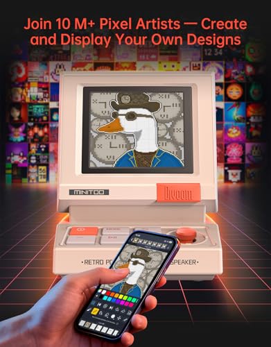 Divoom MiniToo Retro PC-Style Computer Speaker, Pixel Screen with DIY Faces | Bluetooth & USB Audio, Alarm/White Noise Clock, Desk Setup Gifts for Gaming
