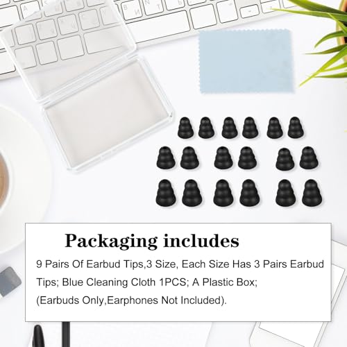 9 Pairs Replacement Earbud Tips Triple Flange Ear Tip for Most in Ear Headphones (Inner Hole 3.8mm) Earbud Covers Triple Flange Noise Isolate Silicone Ear Bud Tips, Black S M L