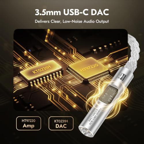 USB C to 3.5mm Audio Adapter with DAC for iPhone, Samsung & iPad | CX31993 DAC Chip + MAX97220 Headphone Amp | HiFi 32Bit/384kHz | 8-Core Silver-Plated Cable