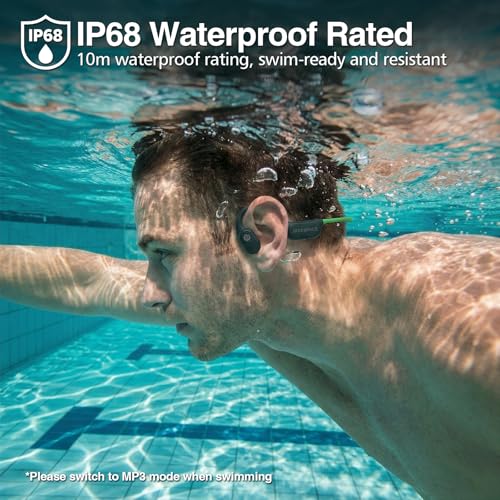 Bone Conduction Headphone Bluetooth 6.0, IP68 Waterproof Swimming Headphones Underwater Built-in 16G MP3 Player, Open Ear Headphones with Mic,15H Playtime for Running, Fitness(Green) - color: Green