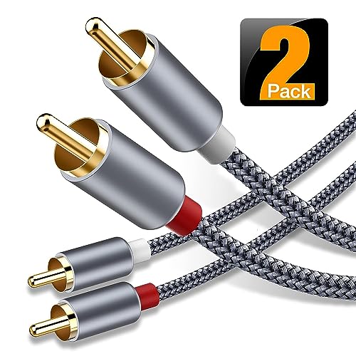 RCA Cable, Goalfish 2RCA Male to 2RCA Male Stereo Audio Cables【2-Pack/4ft, Hi-Fi Sound, Shielded】Braided RCA Stereo Cable for Home Theater, HDTV, Amplifiers, Hi-Fi Systems, Car Audio, Speakers (Grey) - color: Grey, size: 4 Feet