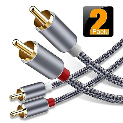 RCA Cable, Goalfish 2RCA Male to 2RCA Male Stereo Audio Cables【2-Pack/4ft, Hi-Fi Sound, Shielded】Braided RCA Stereo Cable for Home Theater, HDTV, Amplifiers, Hi-Fi Systems, Car Audio, Speakers (Grey) - color: Grey, size: 4 Feet