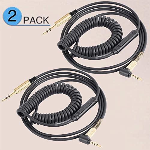 FAAEAL Solo4 Coiled Audio Cable Replacement for Beats Studio3 Solo3 Marshall Major3 Major4 Headsets 3.5mm in-line Mic Volume Control Headphone Cord(8ft w/mic 2-Pack) - size: 4.2ft-8ft(w/mic 2-Pack)