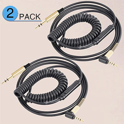 FAAEAL Solo4 Coiled Audio Cable Replacement for Beats Studio3 Solo3 Marshall Major3 Major4 Headsets 3.5mm in-line Mic Volume Control Headphone Cord(8ft w/mic 2-Pack) - size: 4.2ft-8ft(w/mic 2-Pack)