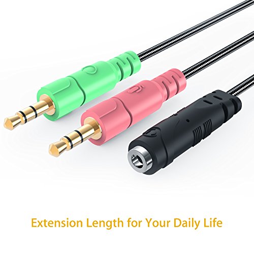 Headset Adapter 3.3 Feet 3.5mm Audio Jack Y Cable Headphone Adapter | Braided CTIA 3.5mm TRRS Female to Dual 3.5mm TRS Male Audio Mic Headset Splitter Cable for Gaming Headset to Double-Jack PC - size: 1 Pack / 3.3 Feet
