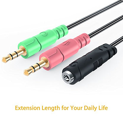 Headset Adapter 3.3 Feet 3.5mm Audio Jack Y Cable Headphone Adapter | Braided CTIA 3.5mm TRRS Female to Dual 3.5mm TRS Male Audio Mic Headset Splitter Cable for Gaming Headset to Double-Jack PC - size: 1 Pack / 3.3 Feet