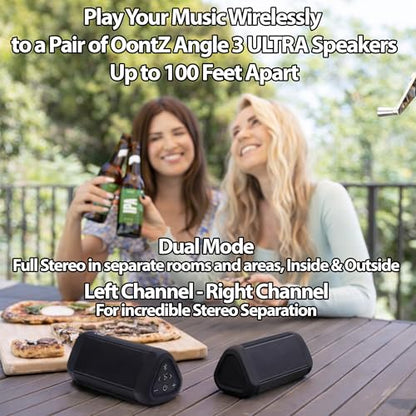 OontZ Angle 3 Ultra Gen 4 Speakers, 2-Pack, 20-Hour Playtime, IPX7 | 14W Bluetooth speaker with fuller bass, 100-ft range, IPX7 waterproof and stereo pairing. - color: Black-Dual