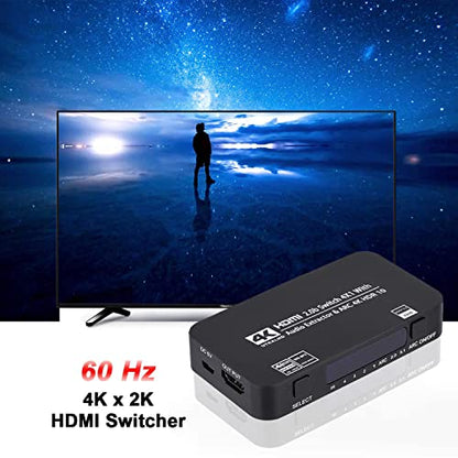 HDMI Switch 4x1 with Audio Extractor, 4K@60Hz Ultra HD HDMI Switcher with Optical TOSLINK SPDIF, 3.5mm Audio Support ARC Function, 3D, 1080P @120Hz, 4Kx2k @60Hz HDTV (IR Remote Control)