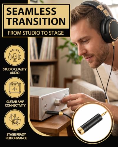 1/8"(3.5mm) Male to 1/4"(6.35mm) Female Headphone Adapter | 1/4"(6.35mm) Male to 1/8"(3.5mm) Female Audio Jack Converter, Gold-Plated for Amp, Digital Piano & Guitar, Mixer, Aux, Drums - color: Black Kit
