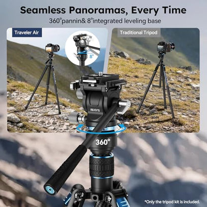SIRUI Traveler Air-L Carbon Fiber Travel Video Tripod, Fluid Head, 61" | 8° Leveling Base, 11LB Load, 360° Pan, ±90° Tilt, 2S Quick Release Leg, Reversible Column, Hiking, Vlogging - style: Fluid Head Travel Tripod