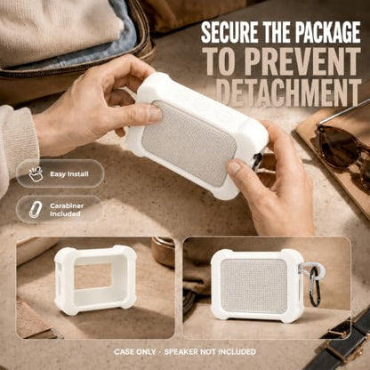 COMECASE Silicone Case for JBL Go 5 with Metal Carabiner, White, Case Only | Thickened Edges, Inner Cushioning Ribs, Easy Button Access, Uncovered Grille and Edge Light, for Travel and Outdoor Use - color: White