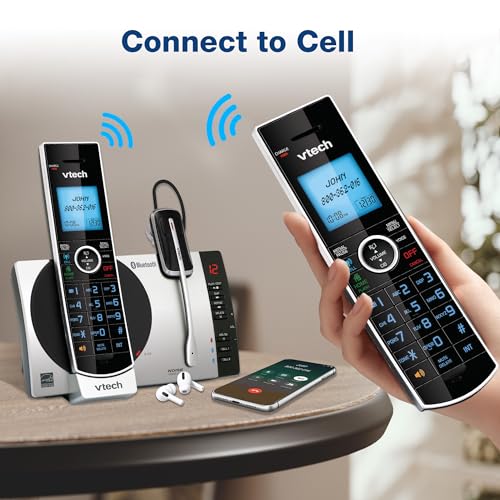 VTech-Cordless Phone with Answering Machine with DECT 6.0 Headset, Bluetooth, Connect to Cell, Caller ID/Call Waiting, Handset Intercom,1,000 Name & Number Phonebook -DS6771-2 Silver/Black - size: Handset + Headset, style: Handset + Headset