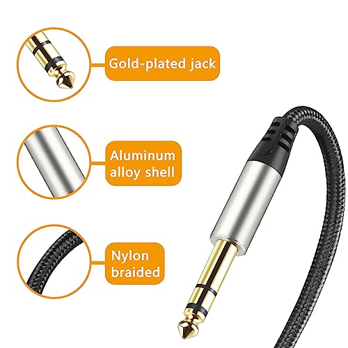 Pack of 2 TRS Instrument Cable 1/4 Inch Straight 6.35mm Male Jack Nylon Braided Studio Cord (3.3 Feet-2 Pack) - style: 3.3 Feet-2 Pack