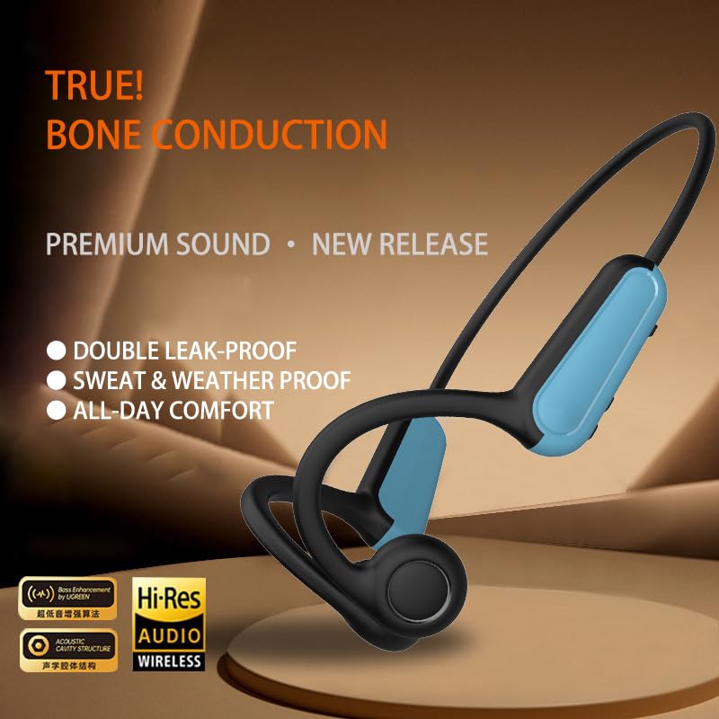 True Bone Conduction Open Ear Headset Waterproof Stereo Bluetooth Earphone Pairless Wear Ideal Choice for Driving Bicycling Running Skiing-B8 Blue - color: Bone Conduction B8 Blue