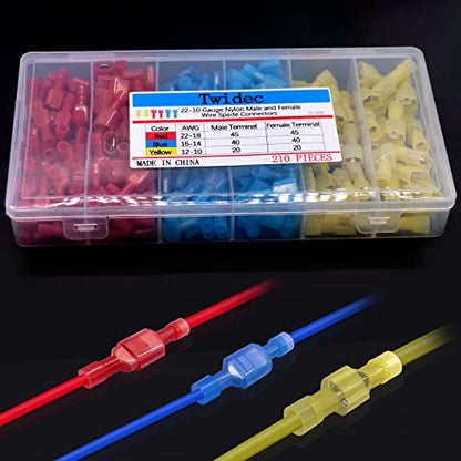 Twidec/210PCS Nylon Spade Connectors Kit 22-10 Gauge Male and Female Wire Spade Terminal Quick Disconnect Fully Insulated Wire Crimp Connector for Automotive Marine - color: Multicoloured Nylon 210PCS