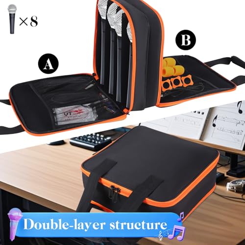 Wireless Microphone Carrying Case,8 Slots Mic Storage Bag