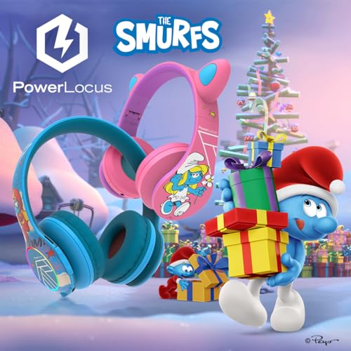 PowerLocus Bluetooth Headphones for Kids, Wireless Foldable Headphones Over Ear, Headphone with Microphone, 85/94dB Volume Limit, Wireless and Wired Headset with Micro SD, FM for Phones/Tablets/PC/TV - color: The Smurfs Collection