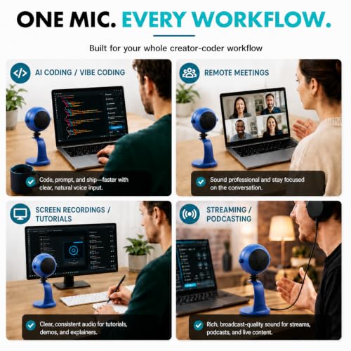 Movo WebMic USB Microphone with Desktop Stand, Royal Blue, Cardioid Condenser, for PC and Mac, with Mic Gain and Headphone Monitoring - color: Royal Blue