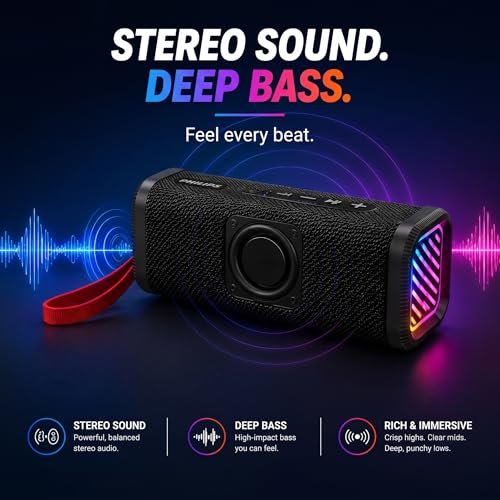 PHILIPS Portable Bluetooth Speaker, Wireless Stereo Sound Party Speaker with Deep Bass, IPX5 Waterproof, 20 Hour Playtime, Auracast & TWS Pairing, USB Playback, Bluetooth 5.4 for Outdoor & Indoor Use