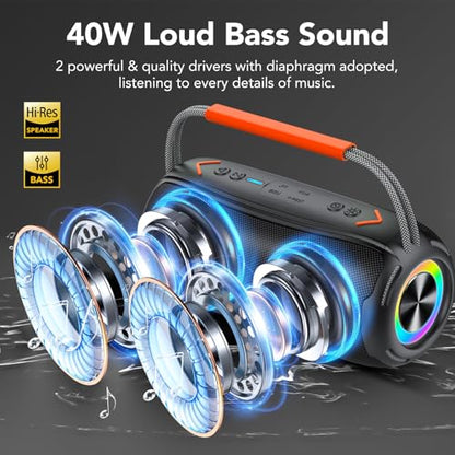 aowoka Bluetooth Speaker Portable Wireless Bluetooth Speakers with HD Stereo Sound, BT 5.4 TWS Pairing, IPX7 Waterproof, 30H Battery Life with Led Light for Outdoor/Party/Sport/Travel/Gifts