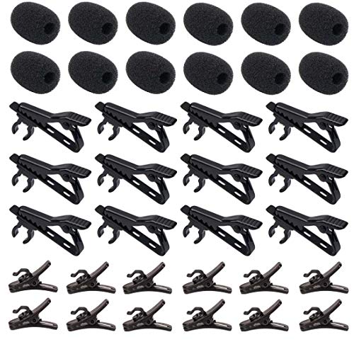Lavalier Microphone Clip Lav Mic Clip Kit 36 PCS | 12 Metal Tie Clips, 12 Foam Windscreen Covers, 12 Plastic Wire Clips, Lapel Mic Replacement Accessories - size: 12 Pack