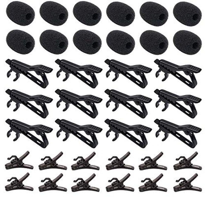 Lavalier Microphone Clip Lav Mic Clip Kit 36 PCS | 12 Metal Tie Clips, 12 Foam Windscreen Covers, 12 Plastic Wire Clips, Lapel Mic Replacement Accessories - size: 12 Pack