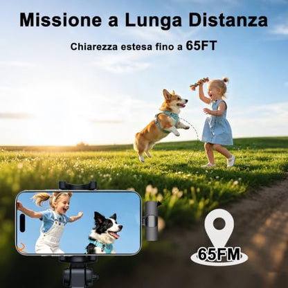 Wireless Lavalier Microphone for iPhone, iPad & Android Phone | Mini Lapel Mic with AI Noise Reduction for Video Recording Vlogging TikTok YouTube, Plug & Play Clip-on,for Content Creators