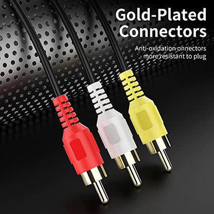 Audio Video RCA Cable, 100FT 3RCA to 3RCA Composite AV Cable Compatible with Set-Top Box, Speaker, Amplifier, DVD Player, 24K Gold Plated - size: 100FT