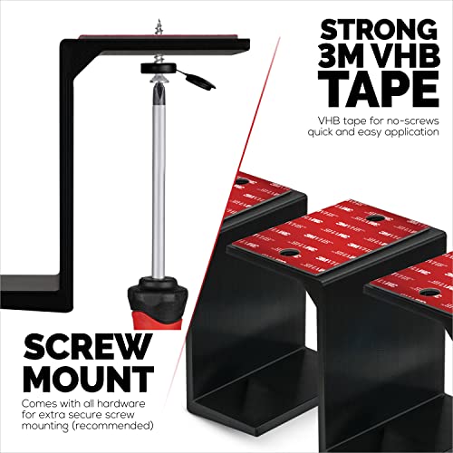 BRAINWAVZ 3” Under Desk Laptop & Device Holder Mount, Adhesive & Screw in, Devices Upto 3" - Small Computers Laptops MacBook Surface Keyboard Routers Modems Cable Box Network Switch & More (Black) - color: Black