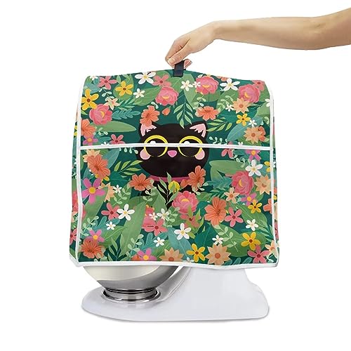 Cute Cat Flower Mixer Cover with Pockets S Size Stain Resistant Dust Supplies Modern Design Dustproof Washable Covers Coffee Maker Cover - color: Cute Cat Flower, size: S