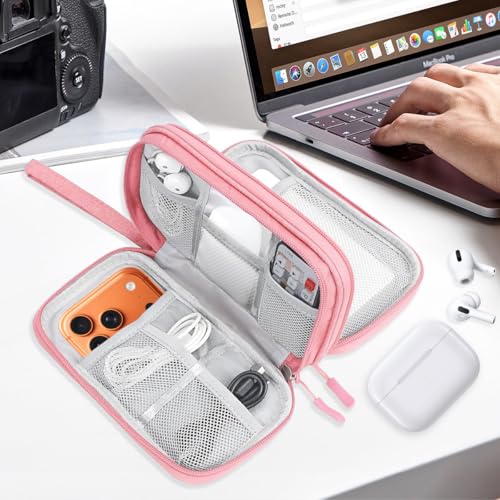 Travel Cable Organizer Pouch, Cord Organizer Travel Case Accessories Bag | Electronic Carry Case Portable Waterproof Compact Double Layers All-in-One Storage Bag for Cord, Charger, Cable, Earphone - color: Pink, size: S