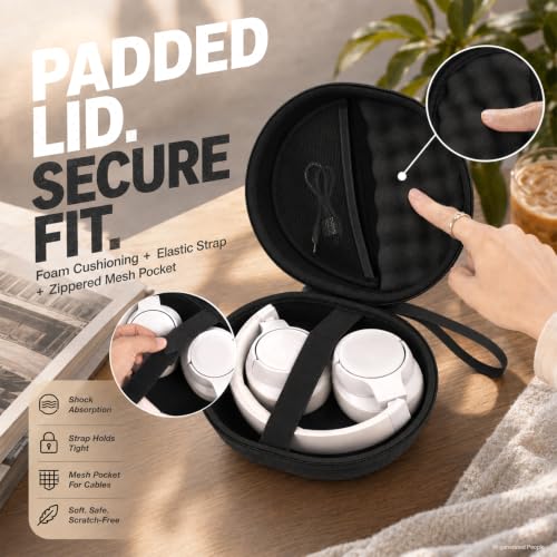Hard Headphone Case for JBL Tune 770NC/510BT/720BT/520BT/670NC | Wave Foam, Elastic Strap, Soft Lining, Mesh Pocket, Carry Handle, Folded Headphone Storage, Black, Case Only - color: Black