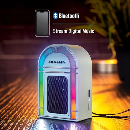 Crosley CR3046A-AB Mini Jukebox Portable Bluetooth Speaker, Aqua Blue | Bluetooth In, 5 Color-Changing Light Modes, LED Lights Sync with Music, Rechargeable Lithium-Ion Battery - color: Aqua Blue